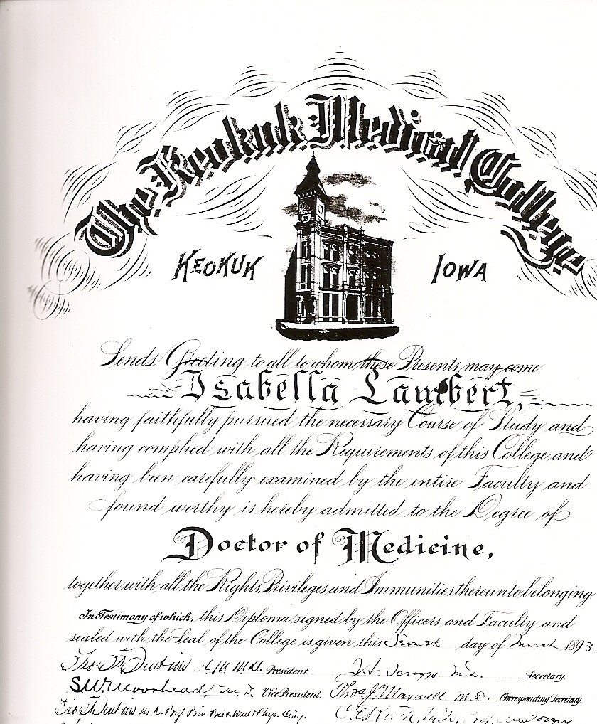 Isabella Lambert Doctor of Medicine Certificate,  1893